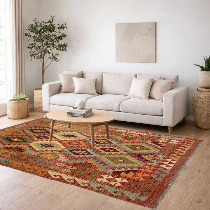 Afghan Kilim Rug 4' 5" x 6' 4" Flat-Weave reverse