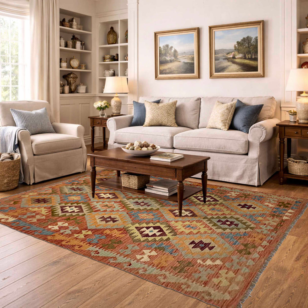 Afghan Kilim Rug 4' 5" x 6' 7" Flat-Weave | No. AL25731