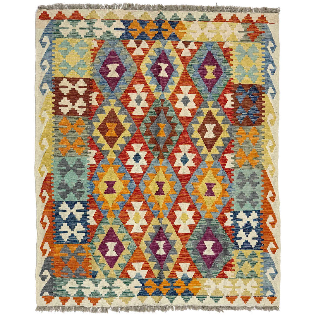 Afghan Vegetable Kilim Rug 5' 0" x 6' 4" Flat-Weave