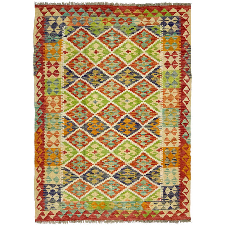 Afghan Vegetable Kilim Rug 4' 9" x 6' 8" Flat-Weave