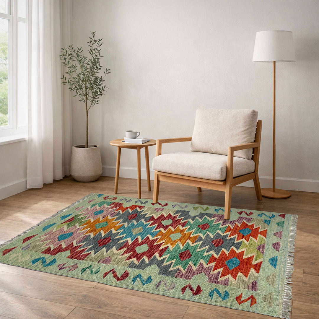 Afghan Vegetable Kilim Rug 2' 6" x 4' 1" Flat-Weave reverse