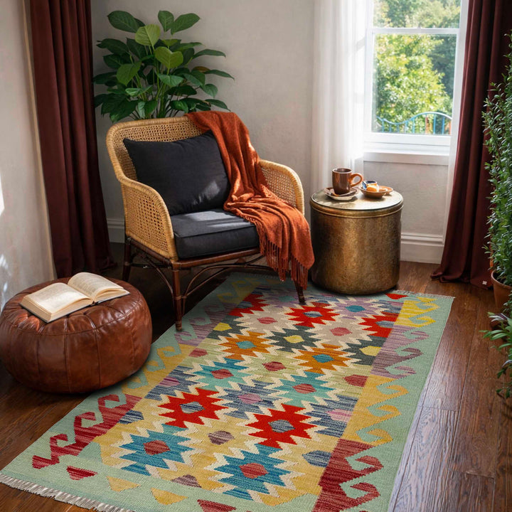 Afghan Vegetable Kilim Rug 2' 7" x 4' 0" Flat-Weave reverse