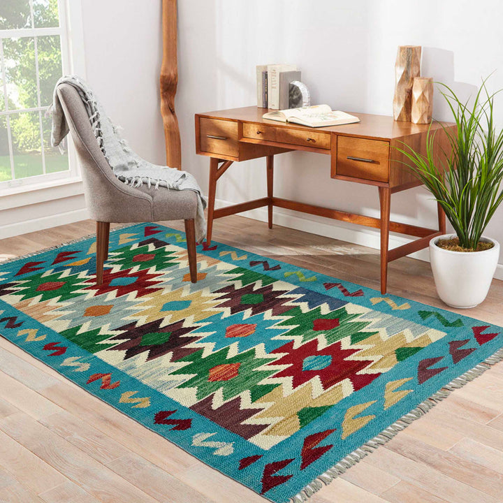 Afghan Vegetable Kilim Rug 2' 7" x 4' 1" Flat-Weave | No. AL177658