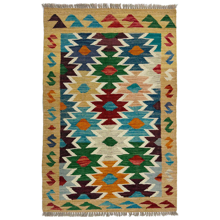 Afghan Vegetable Kilim Rug 2' 6" x 4' 2" Flat-Weave | No. AL521749