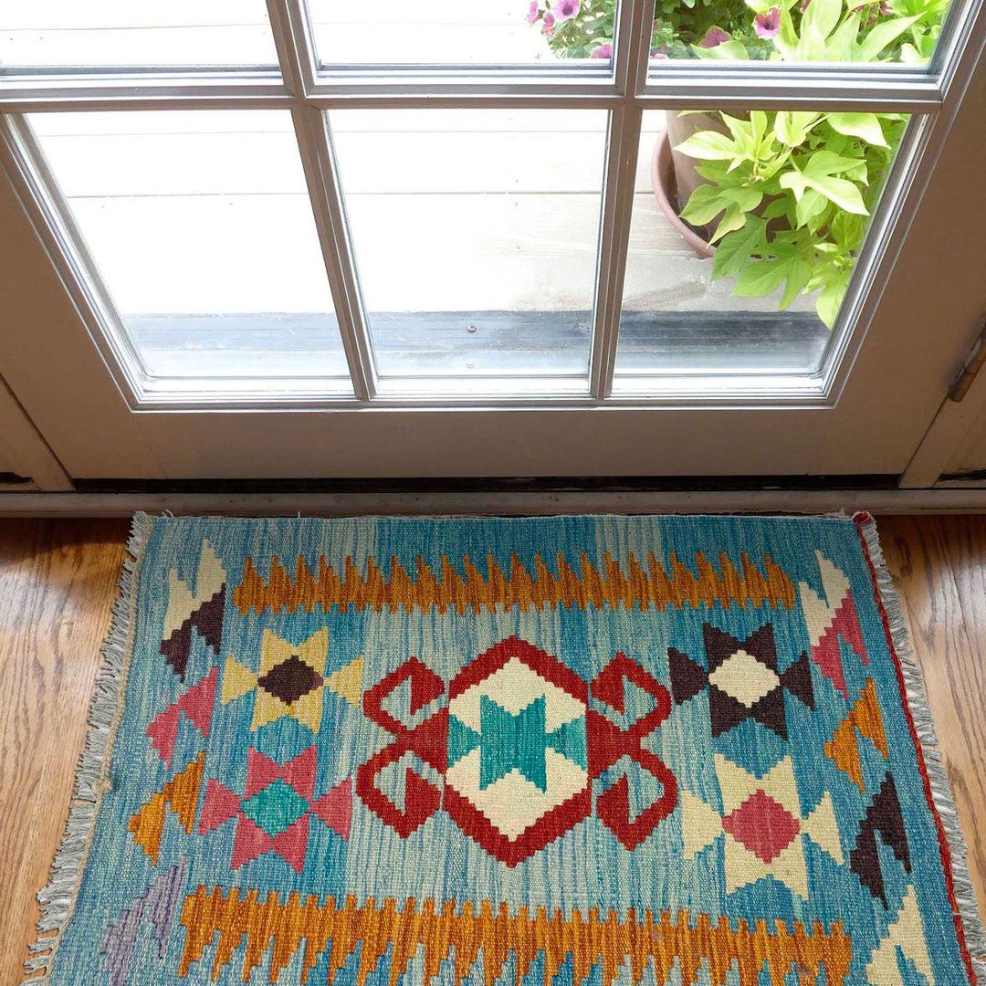 Afghan Vegetable Kilim Rug 2' 0" x 2' 11" Flat-Weave view