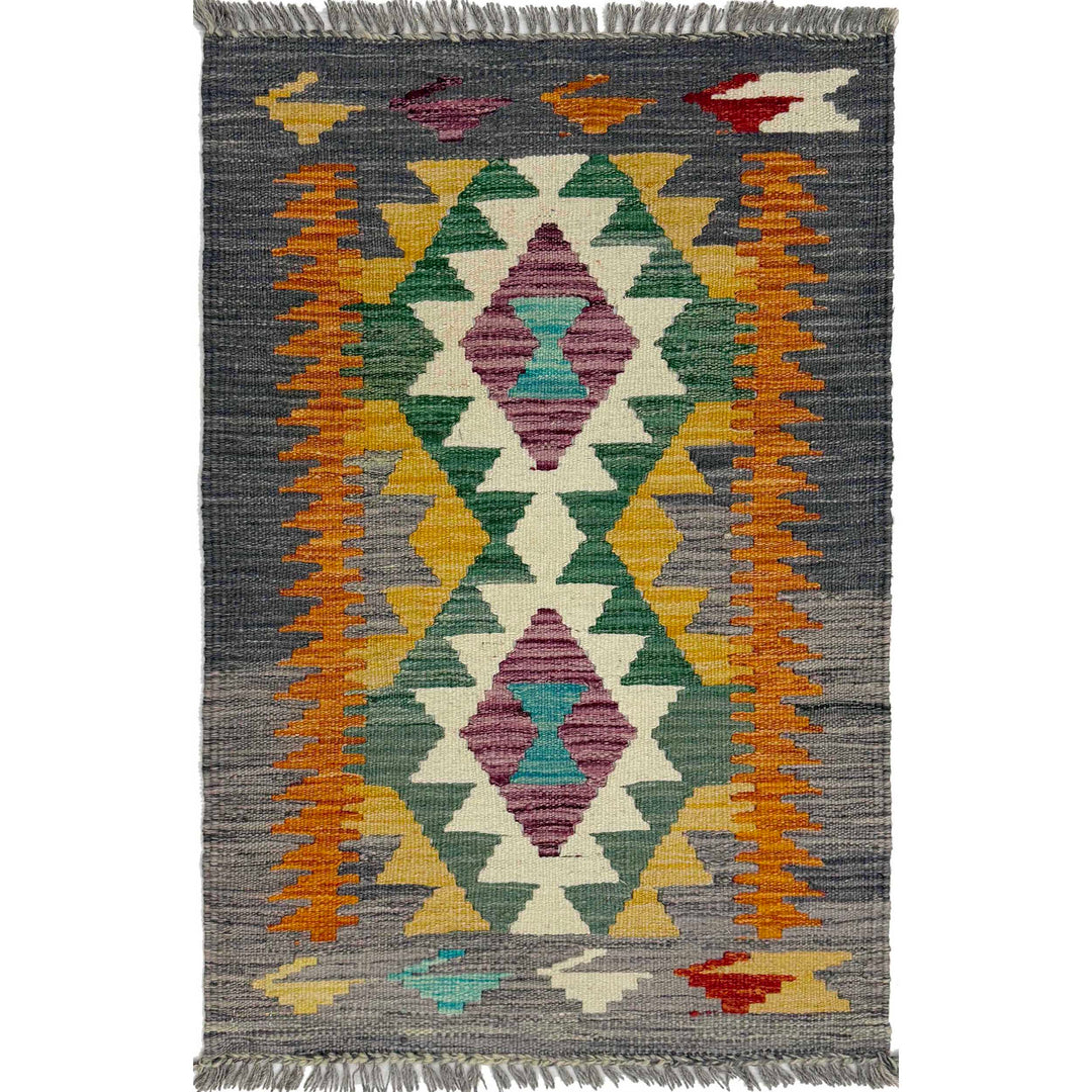 Afghan Vegetable Kilim Rug 2' 0" x 3' 0" Flat-Weave