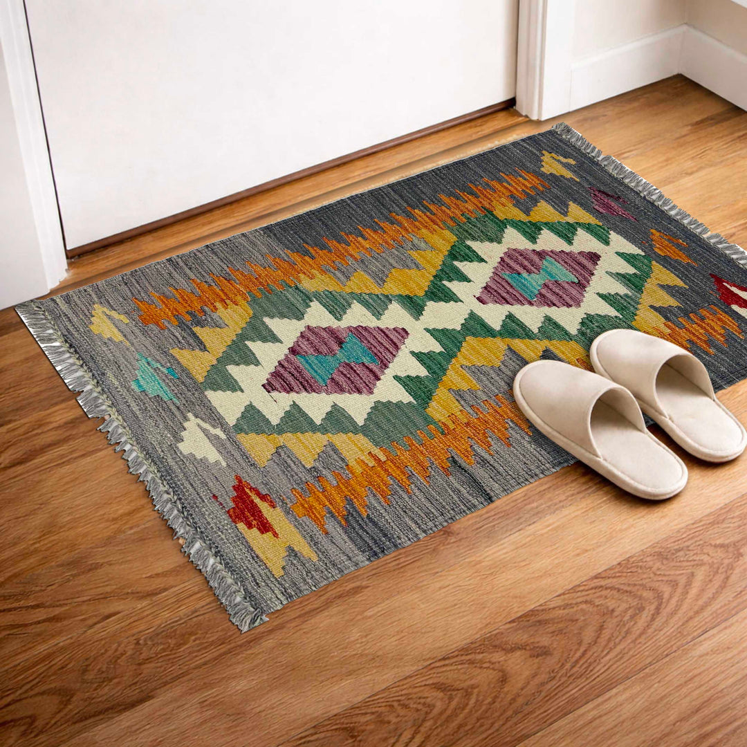 Afghan Vegetable Kilim Rug 2' 0" x 3' 0" Flat-Weave view