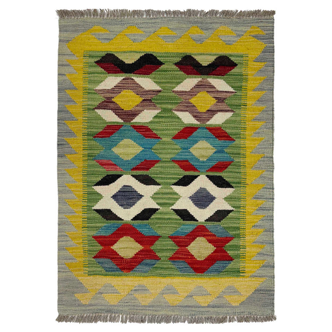 Afghan Vegetable Kilim Rug 2' 2" x 3' 1" Flat-Weave