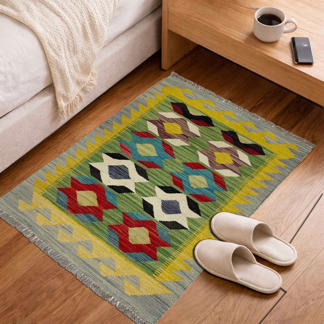 Afghan Vegetable Kilim Rug 2' 2" x 3' 1" Flat-Weave view