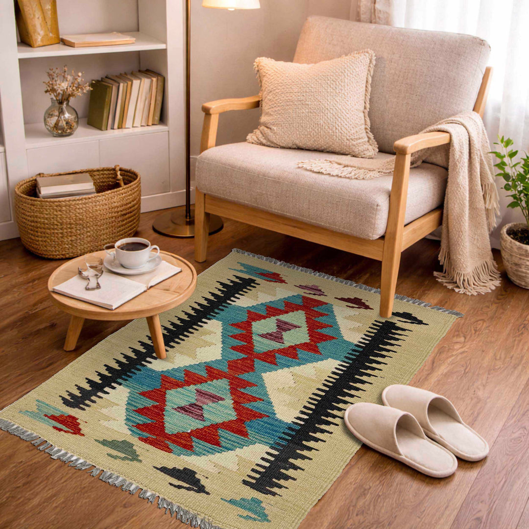 Afghan Vegetable Kilim Rug 2' 0" x 3' 0" Flat-Weave view