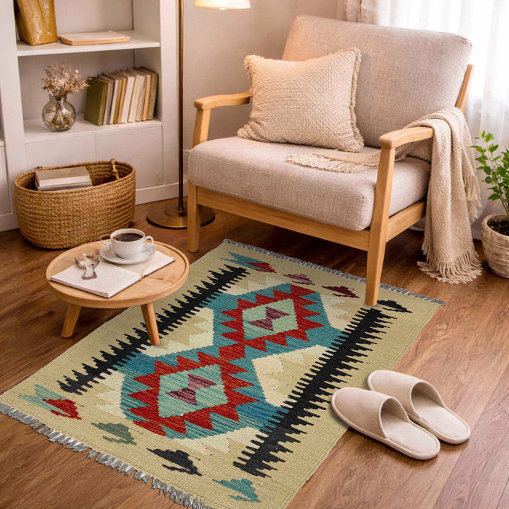 Afghan Vegetable Kilim Rug 2' 0" x 3' 0" Flat-Weave view