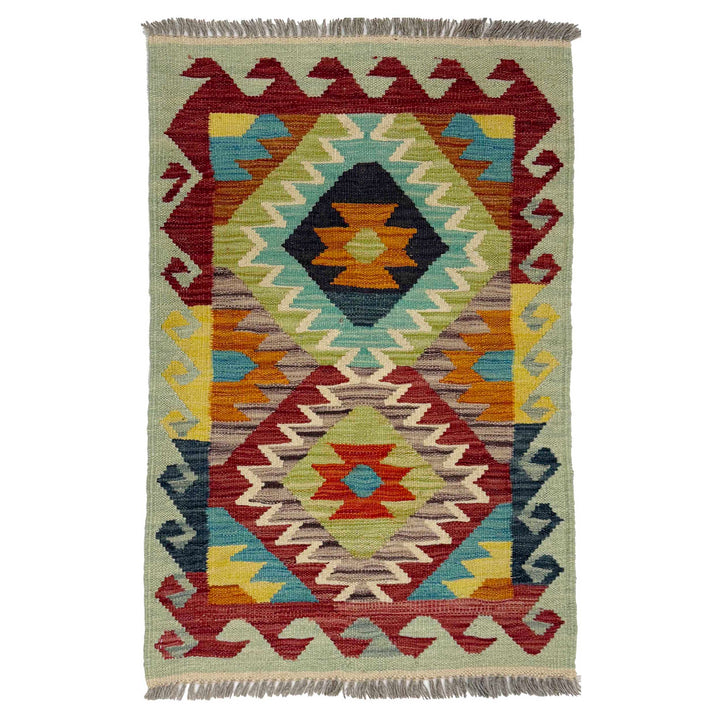 Afghan Vegetable Kilim Rug 1' 11" x 2' 11" Flat-Weave