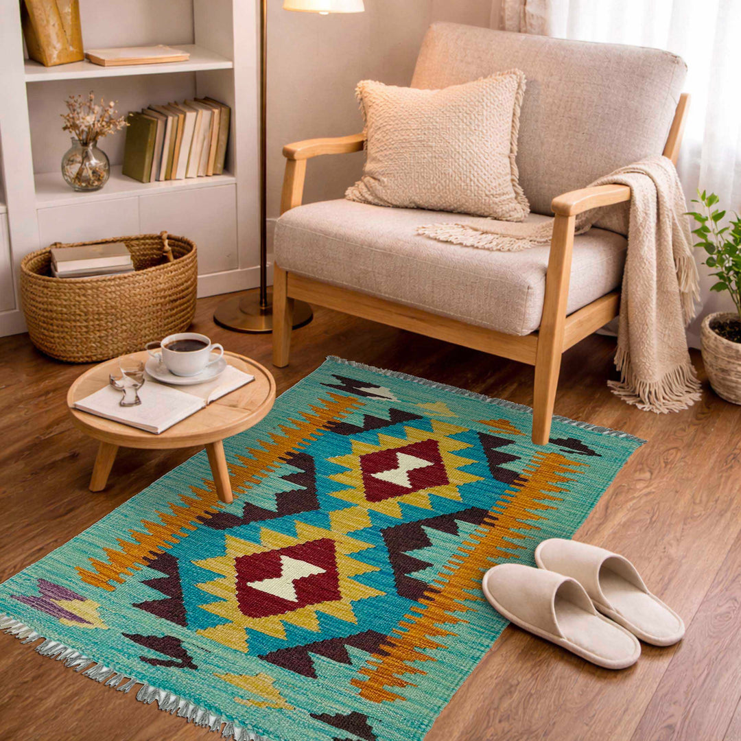 Afghan Vegetable Kilim Rug 2' 0" x 3' 0" Flat-Weave view