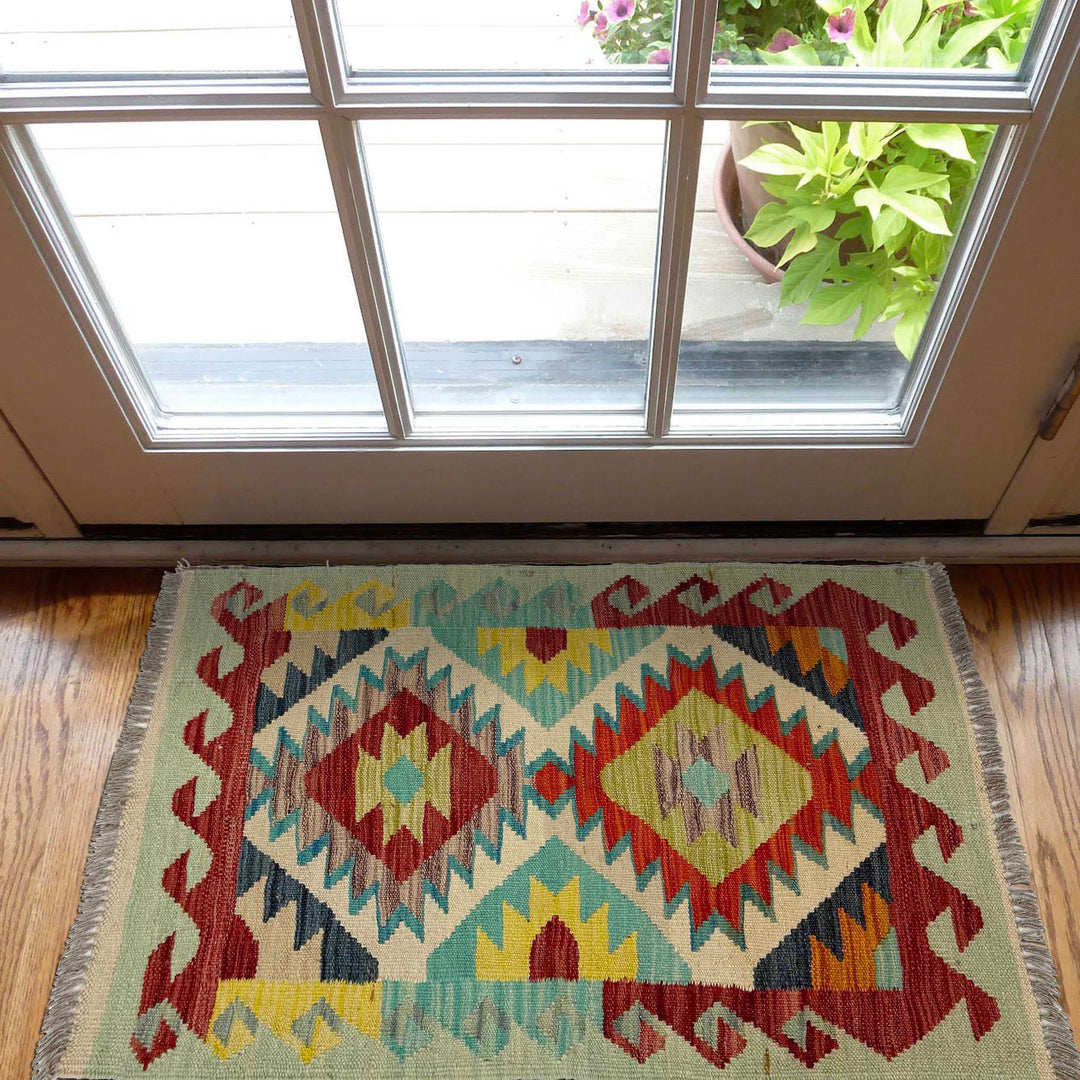 Afghan Vegetable Kilim Rug 1' 11" x 2' 10" Flat-Weave view