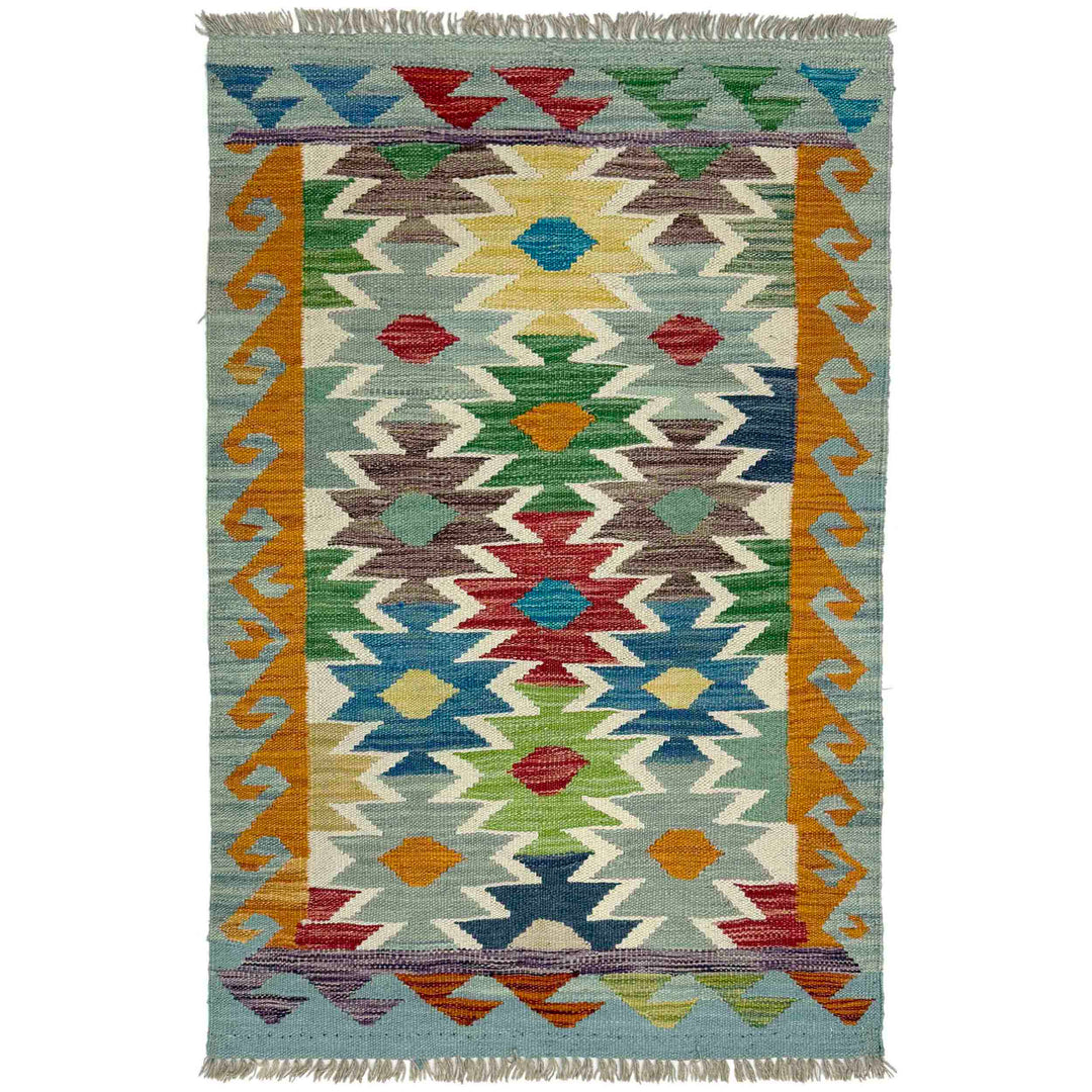 Afghan Vegetable Kilim Rug 2'7" x 4'1" Flat-Weave