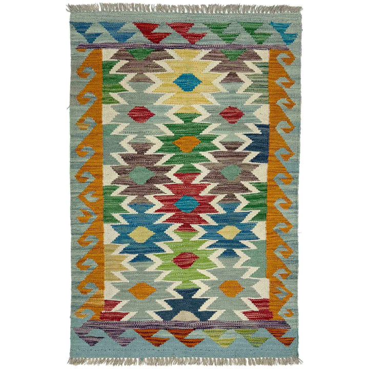 Afghan Vegetable Kilim Rug 2'7" x 4'1" Flat-Weave