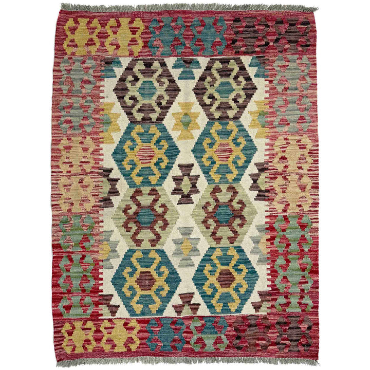 Afghan Vegetable Kilim Rug 3' 5" x 4' 8" Flat-Weave