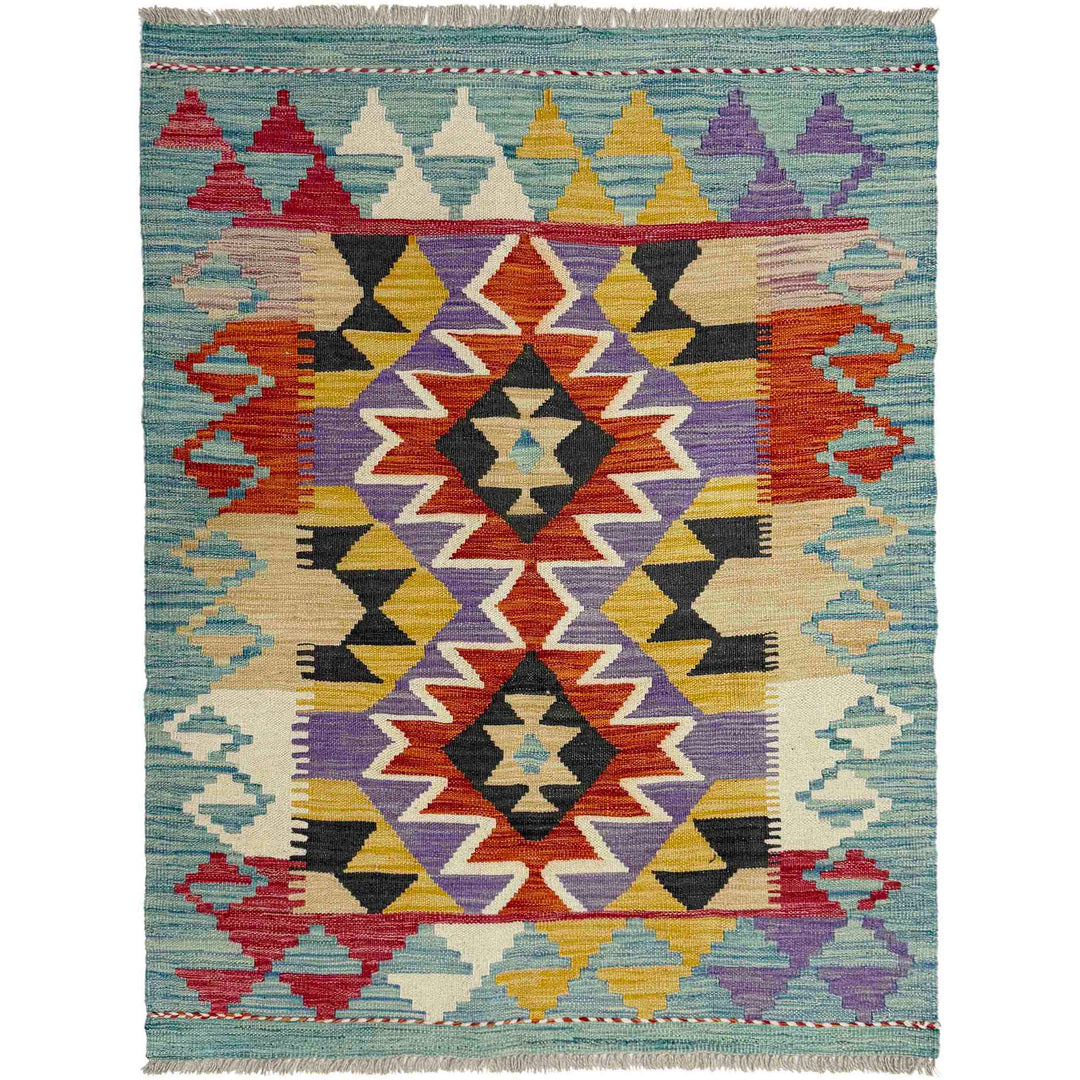 Afghan Vegetable Kilim Rug 3' 6" x 4' 9" Flat-Weave