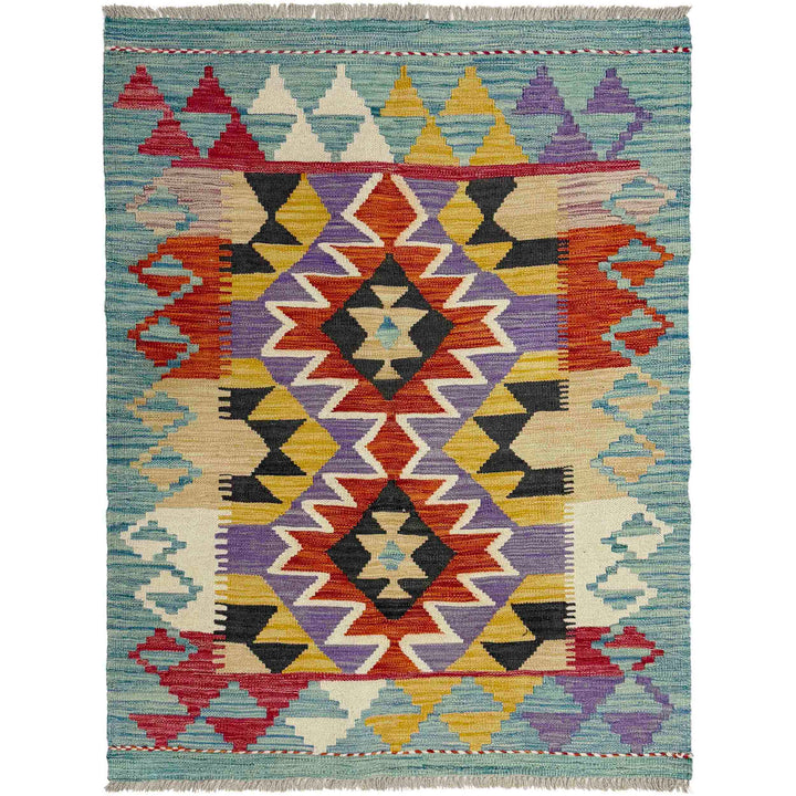 Afghan Vegetable Kilim Rug 3' 6" x 4' 9" Flat-Weave