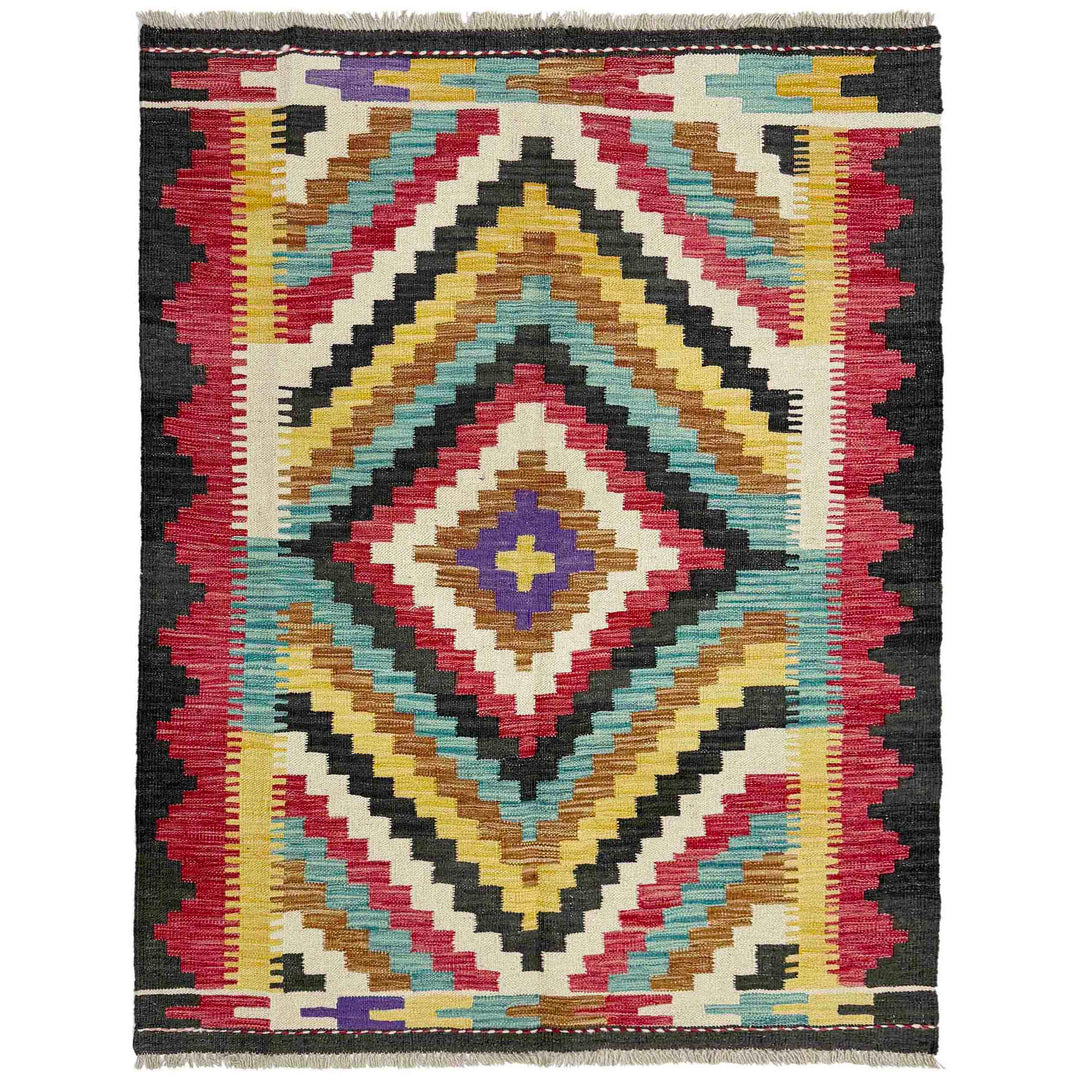 Afghan Vegetable Kilim Rug 3' 10" x 5' 1" Flat-Weave