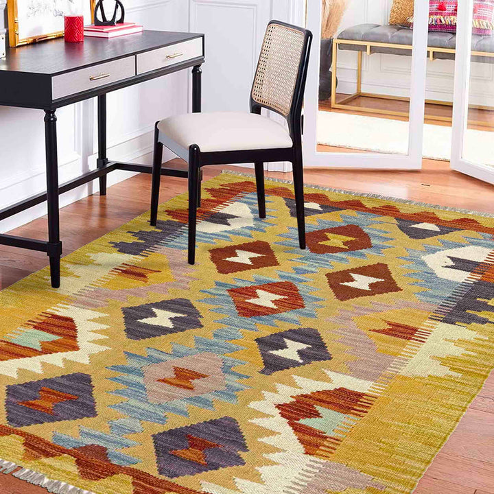 Afghan Vegetable Kilim Rug 2' 10" x 4' 2" Flat-Weave reverse