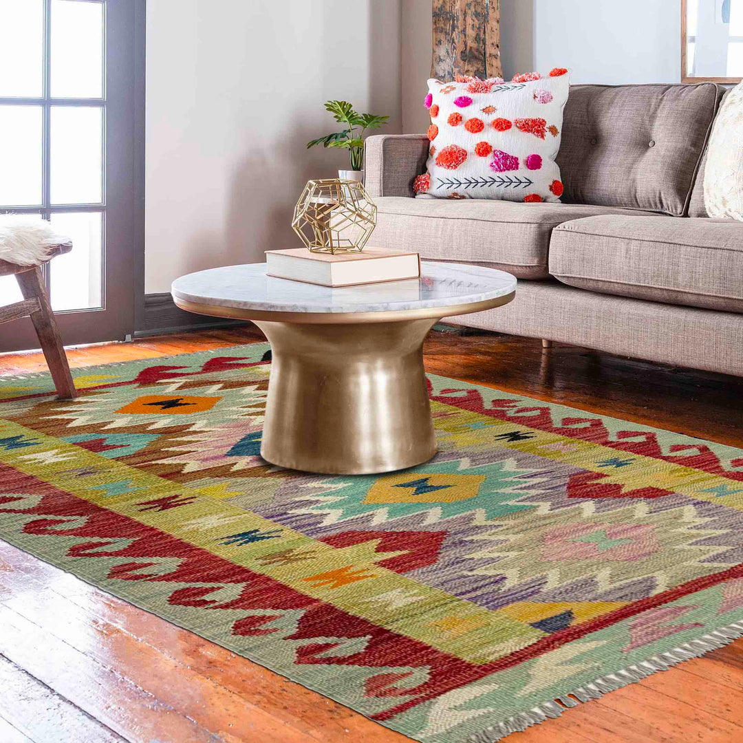 Afghan Vegetable Kilim Rug 2' 9" x 4' 0" Flat-Weave reverse