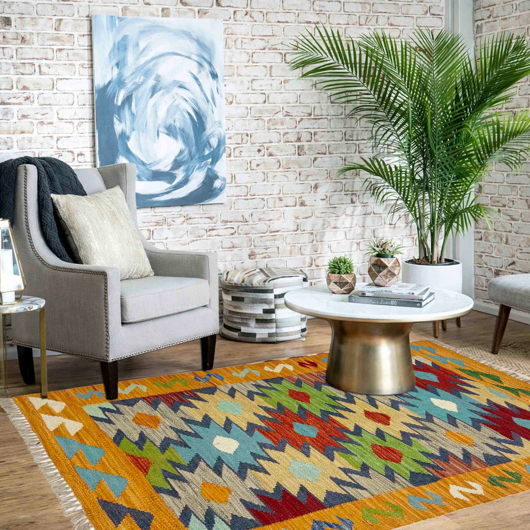Afghan Vegetable Kilim Rug 2' 7" x 4' 0" Flat-Weave reverse
