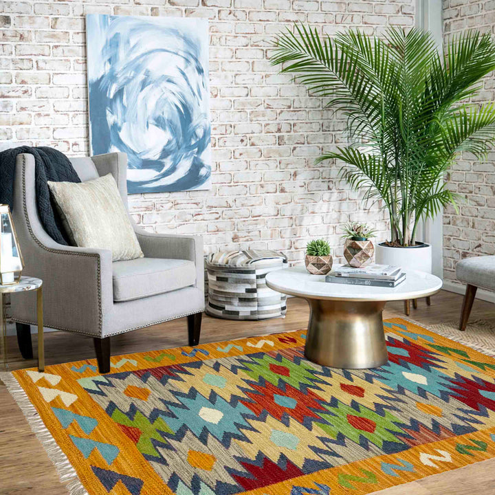 Afghan Vegetable Kilim Rug 2' 7" x 4' 0" Flat-Weave reverse