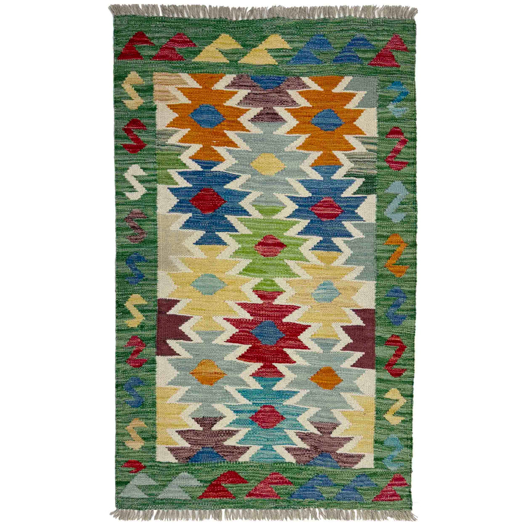 Afghan Vegetable Kilim Rug 2' 6" x 4' 1" Flat-Weave detail