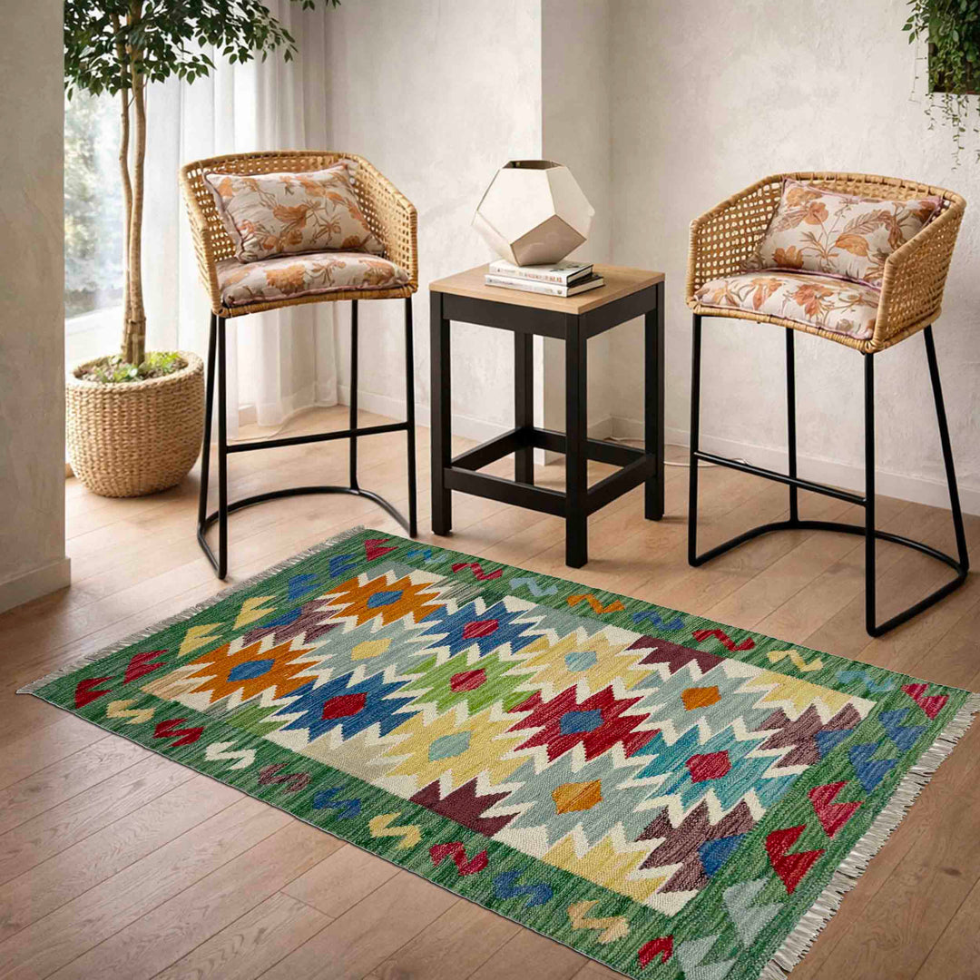 Afghan Vegetable Kilim Rug 2' 6" x 4' 1" Flat-Weave