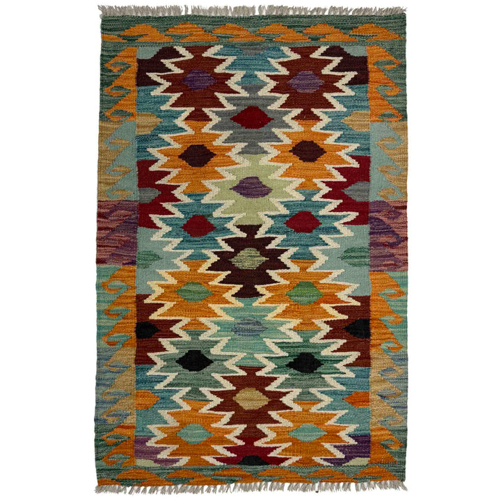 Afghan Vegetable Kilim Rug 2' 7" x 3' 11" Flat-Weave