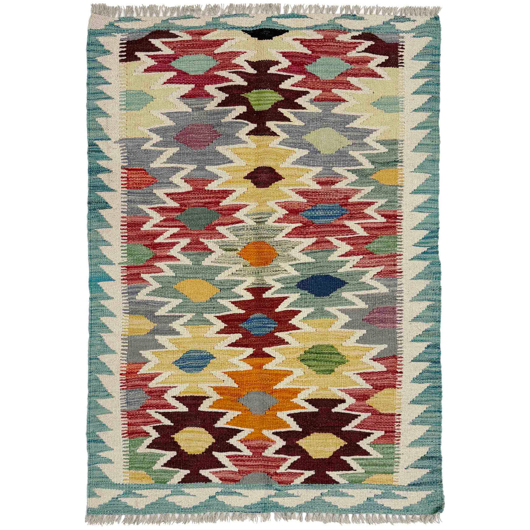 Afghan Vegetable Kilim Rug 2' 8" x 3' 11" Flat-Weave