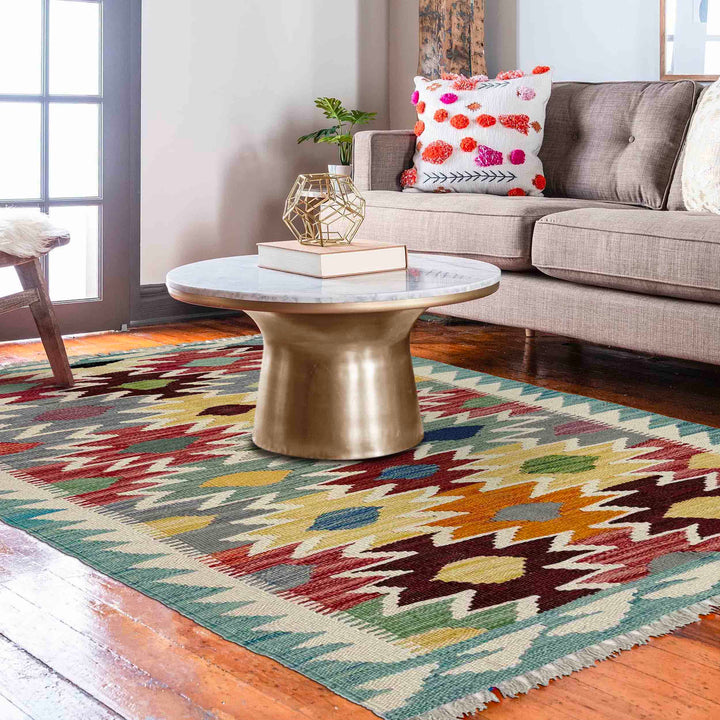 Afghan Vegetable Kilim Rug 2' 8" x 3' 11" Flat-Weave reverse