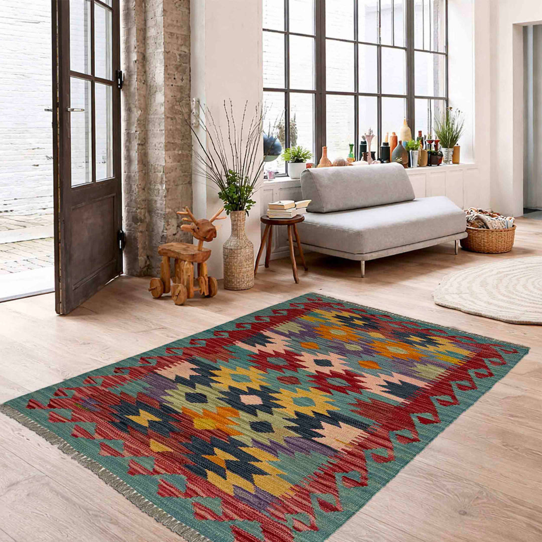 Afghan Vegetable Kilim Rug 2' 7" x 4' 0" Flat-Weave reverse