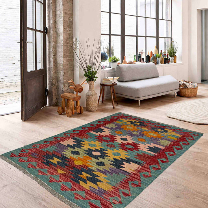 Afghan Vegetable Kilim Rug 2' 7" x 4' 0" Flat-Weave reverse