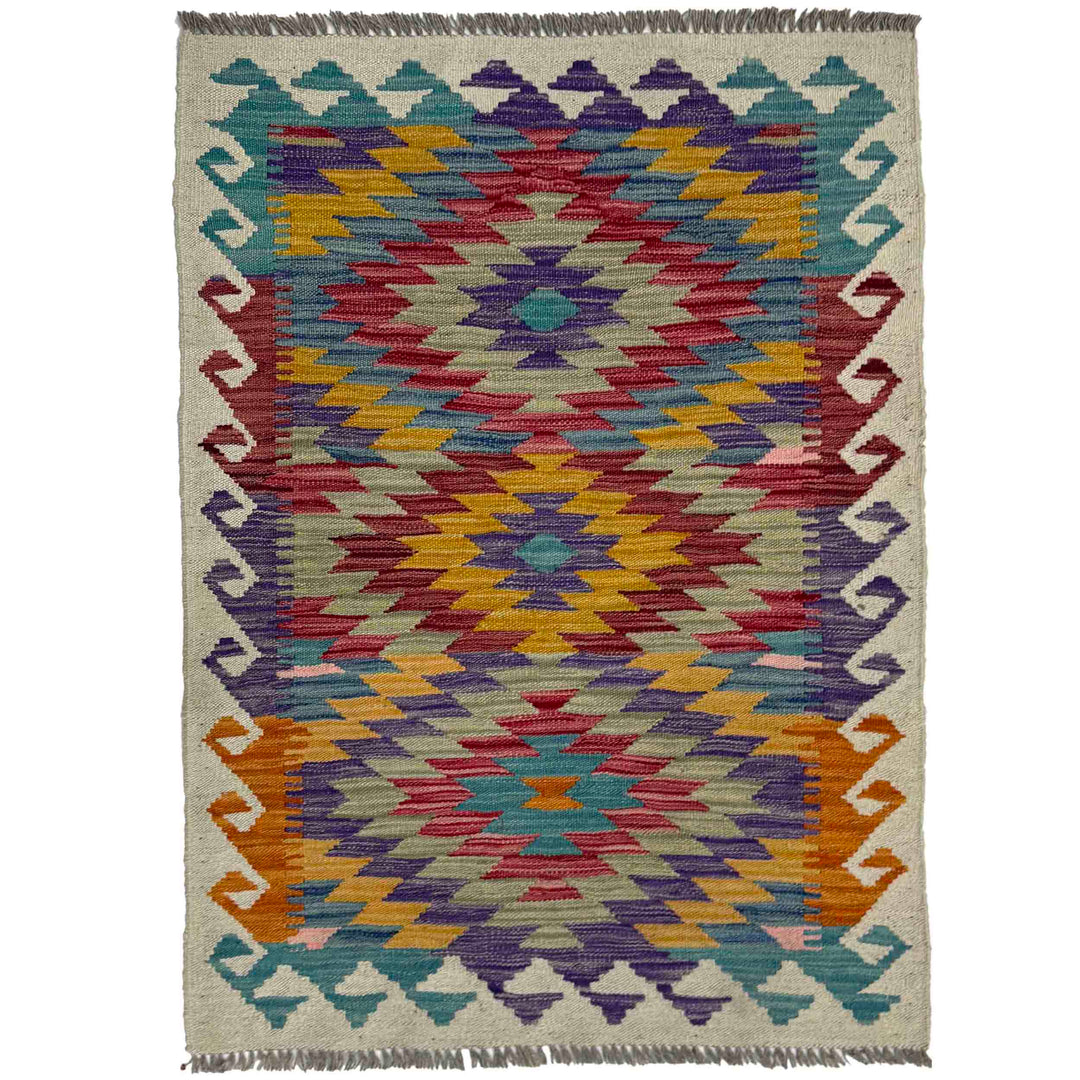 Afghan Vegetable Kilim Rug 2' 7" x 3' 10" Flat-Weave