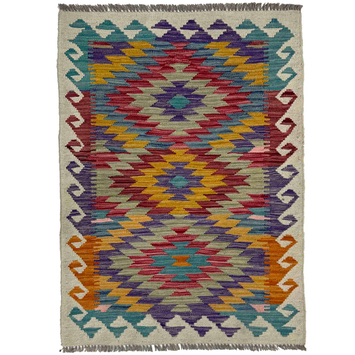 Afghan Vegetable Kilim Rug 2' 7" x 3' 10" Flat-Weave