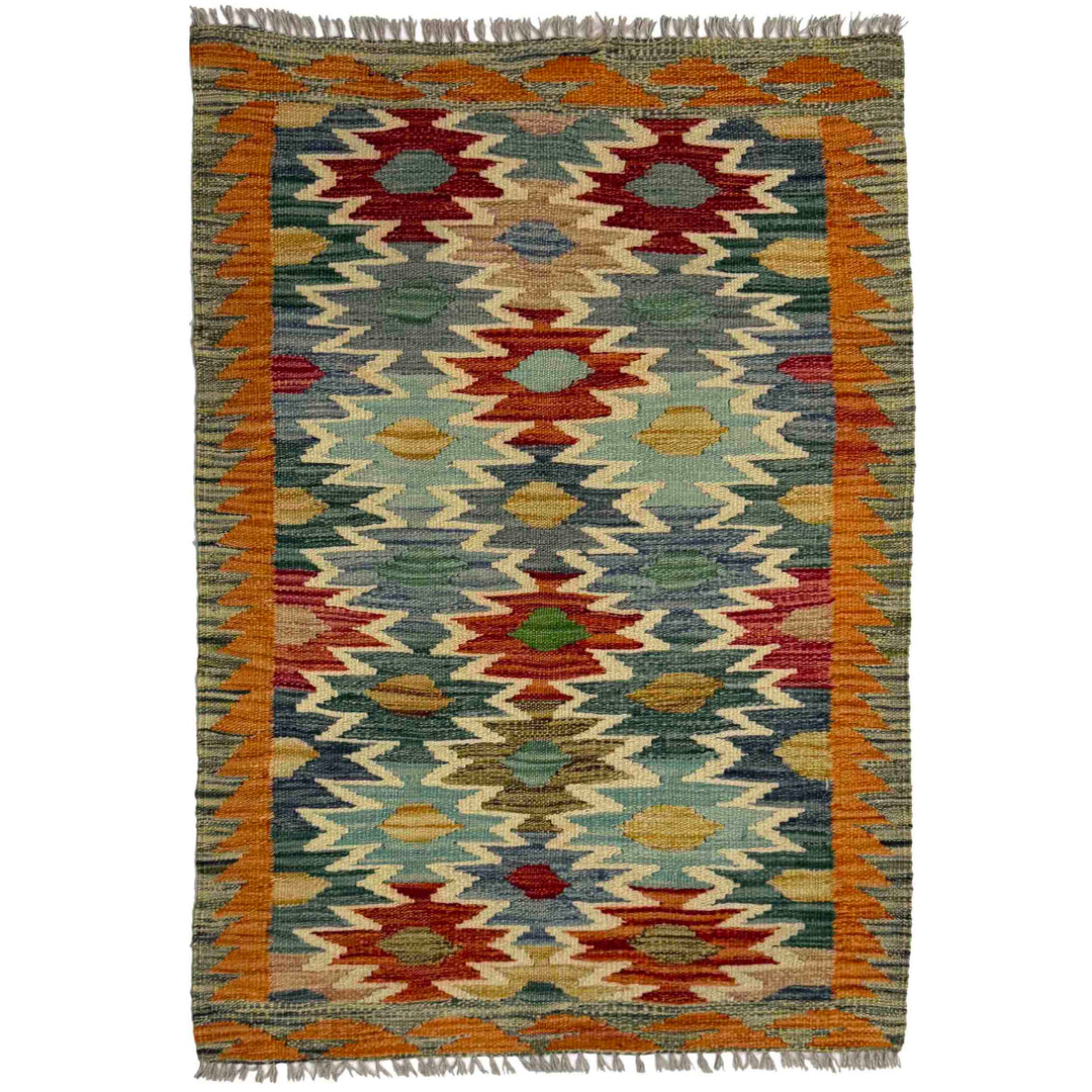 Afghan Vegetable Kilim Rug 2' 7" x 3' 10" Flat-Weave