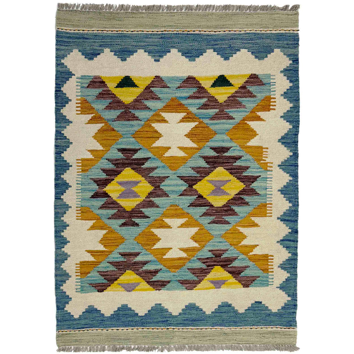 Afghan Vegetable Kilim Rug 2' 10" x 3' 11" Flat-Weave