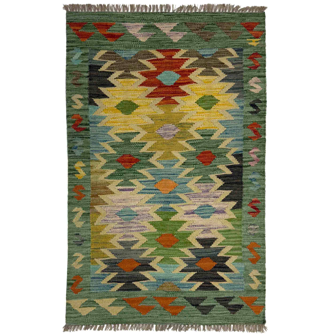 Afghan Vegetable Kilim Rug 2' 7" x 4' 1" Flat-Weave