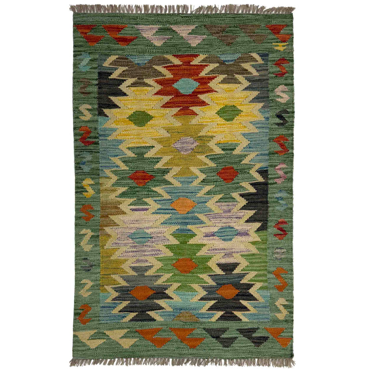 Afghan Vegetable Kilim Rug 2' 7" x 4' 1" Flat-Weave