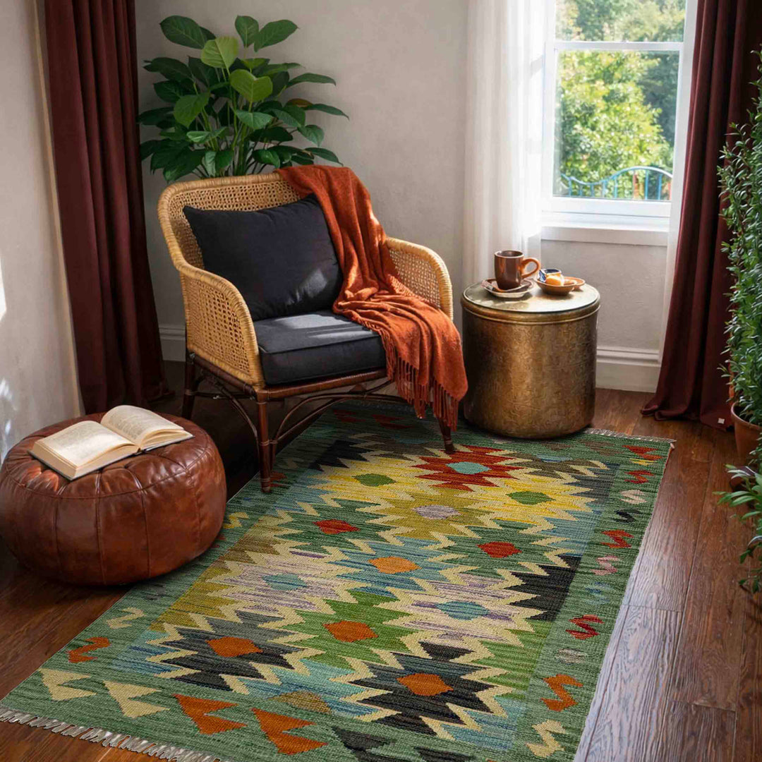 Afghan Vegetable Kilim Rug 2' 7" x 4' 1" Flat-Weave reverse