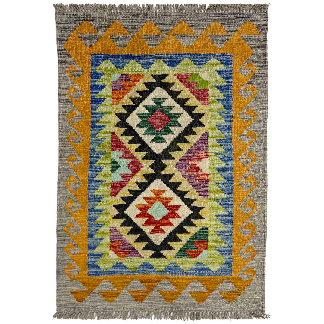 Afghan Vegetable Kilim Rug 2' 7" x 3' 11" Flat-Weave