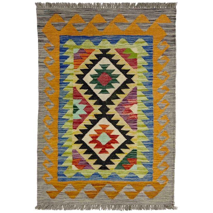 Afghan Vegetable Kilim Rug 2' 7" x 3' 11" Flat-Weave