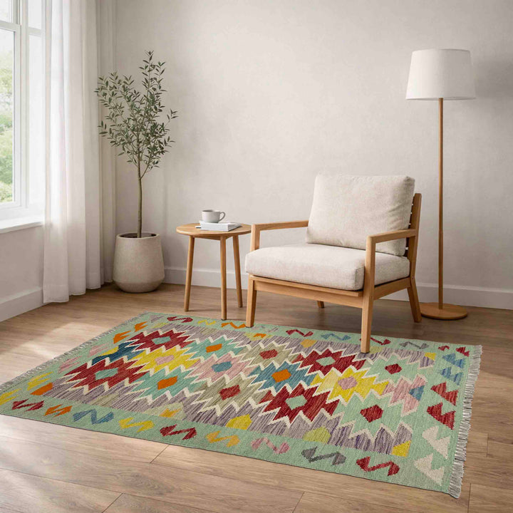 Afghan Vegetable Kilim Rug 2' 7" x 4' 0" Flat-Weave reverse