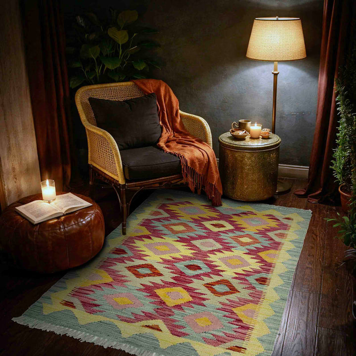 Afghan Vegetable Kilim Rug 2' 5" x 4' 0" Flat-Weave reverse