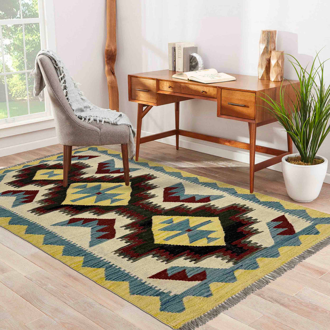 Afghan Vegetable Kilim Rug 2' 9" x 4' 2" Flat-Weave reverse