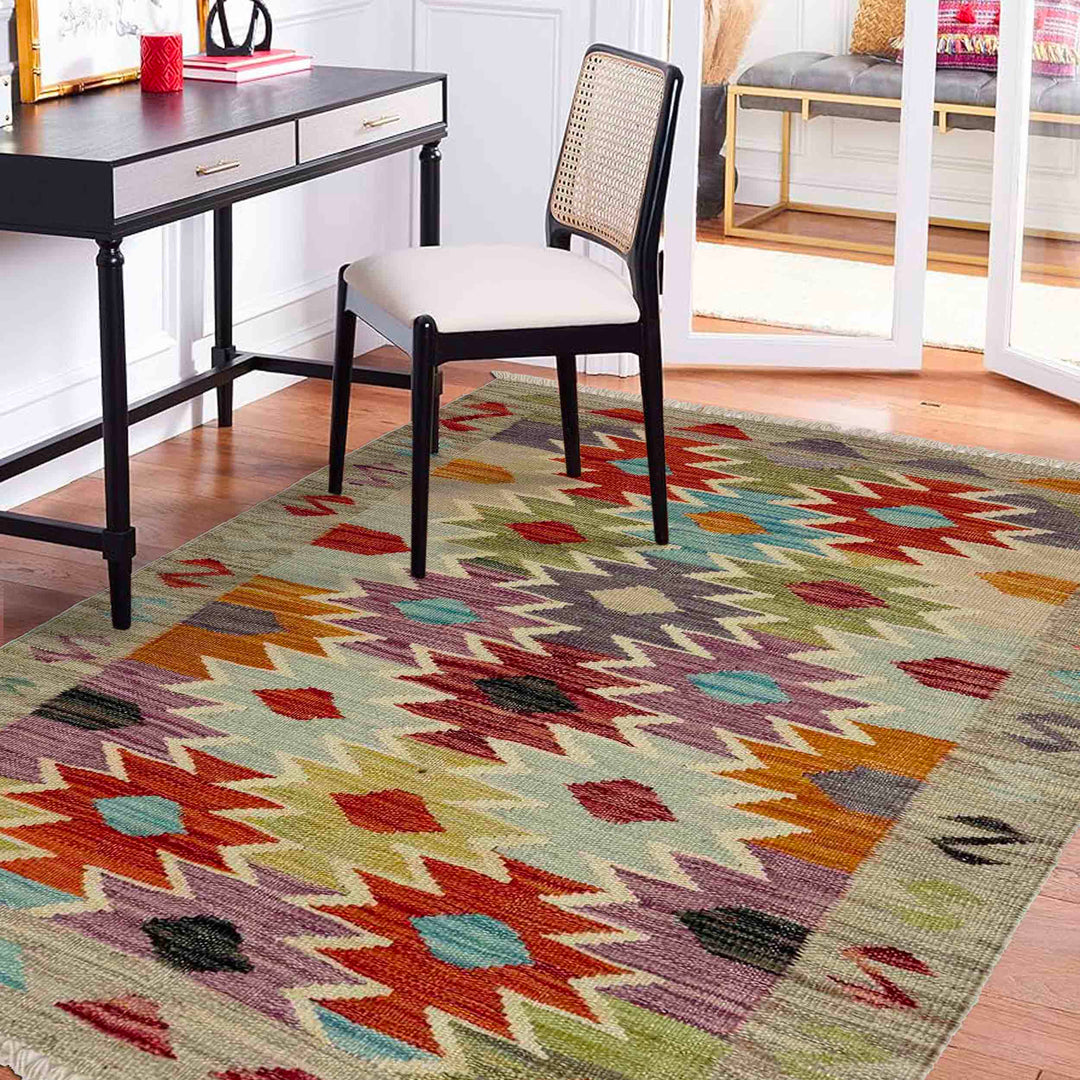 Afghan Vegetable Kilim Rug 2' 7" x 4' 0" Flat-Weave reverse