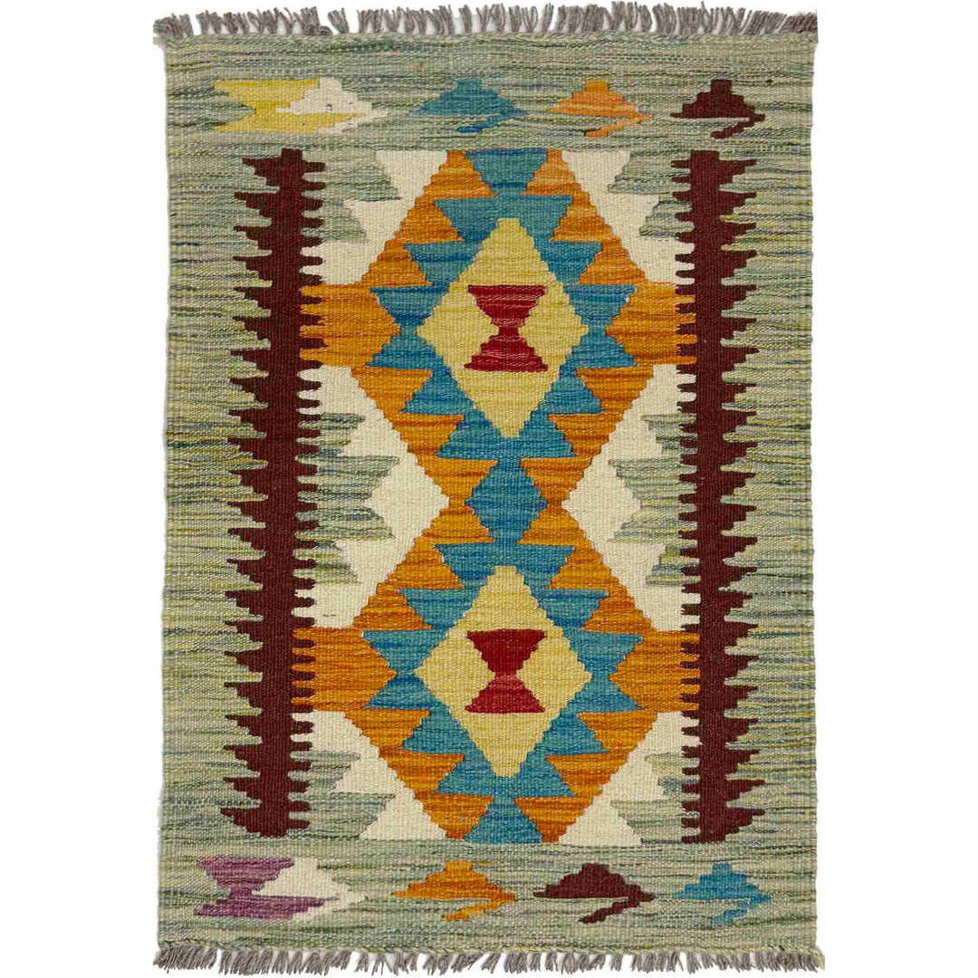 Afghan Vegetable Kilim Rug 2' 0" x 3' 0" Flat-Weave