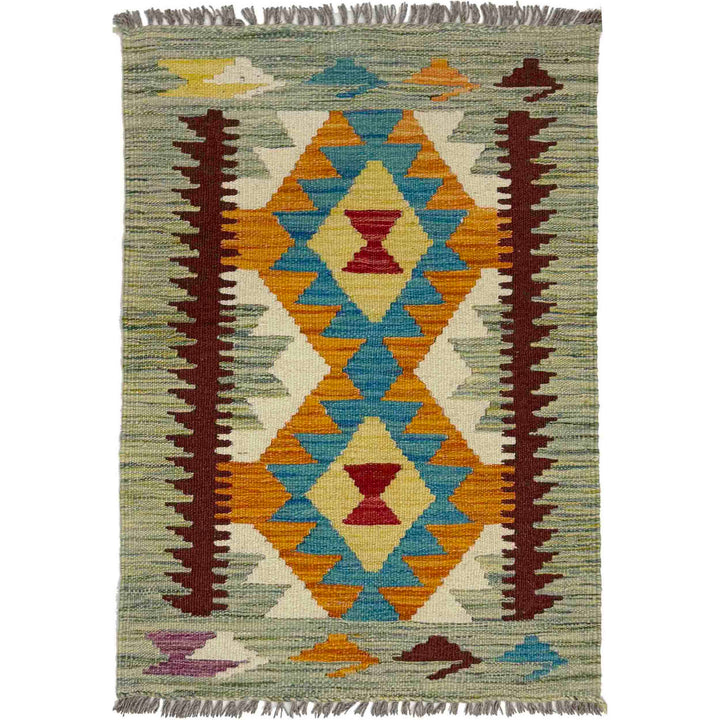 Afghan Vegetable Kilim Rug 2' 0" x 3' 0" Flat-Weave